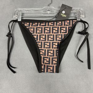 NEW Fendi Roma Bikini Bottom Size XL Brown Black Logo Print Tie Side Swim Bottom